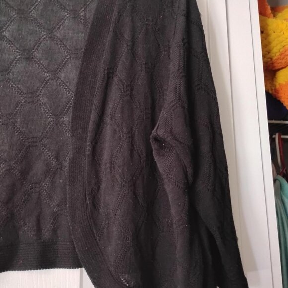 Vintage N.Y.P.L Collection Black Argyle Diamond Cardigan Bolero Boho Academia - Picture 4 of 6